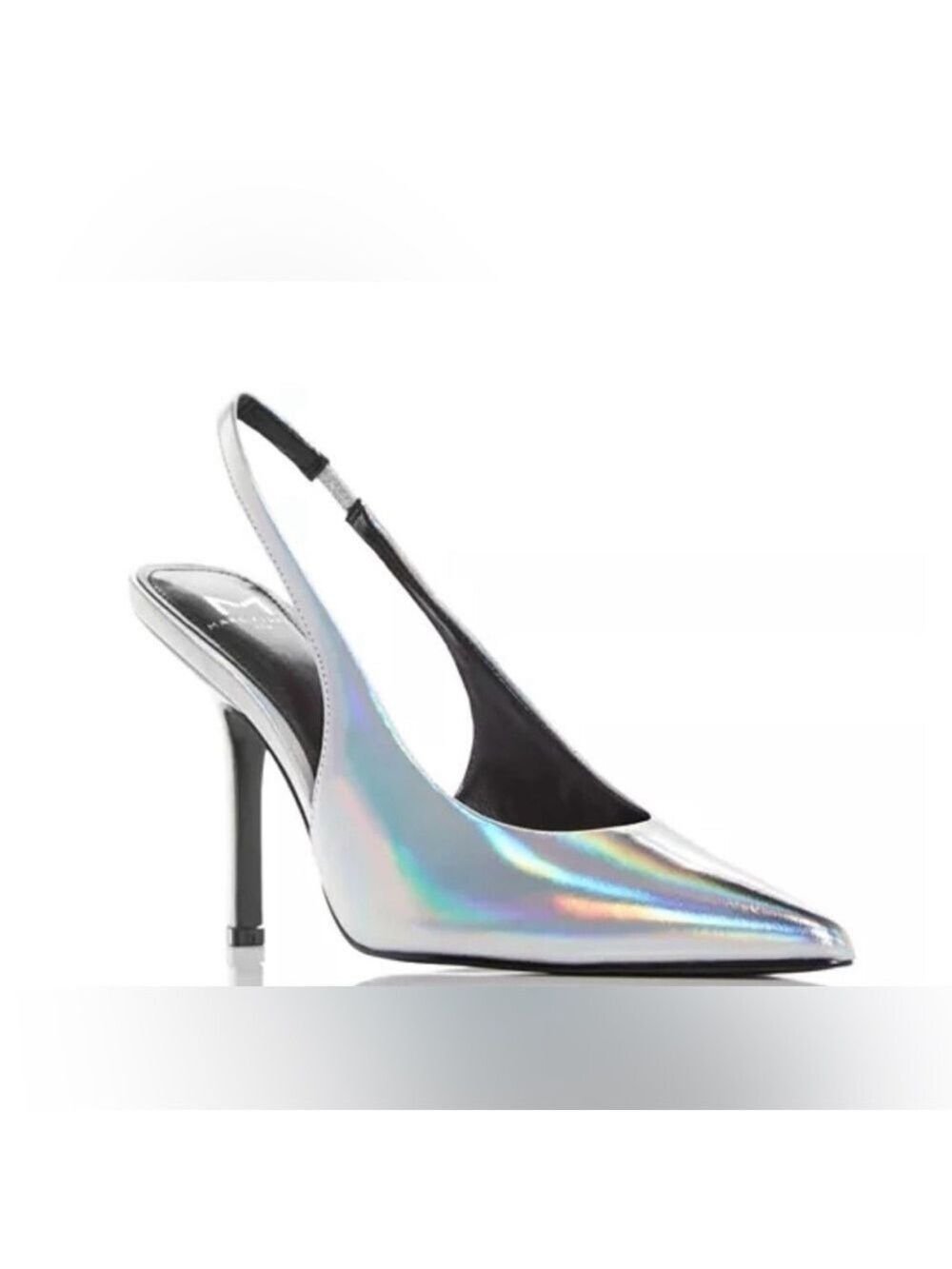 Marc Fisher Emalyn Pointed Toe Slingback Pumps in Patent Silver Leather - NWT